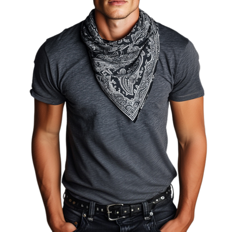 Men's Retro Casual Perris Printed Silk Scarf Fake Two-Piece Round Neck Short Sleeve T-Shirt MTA2759E1TO