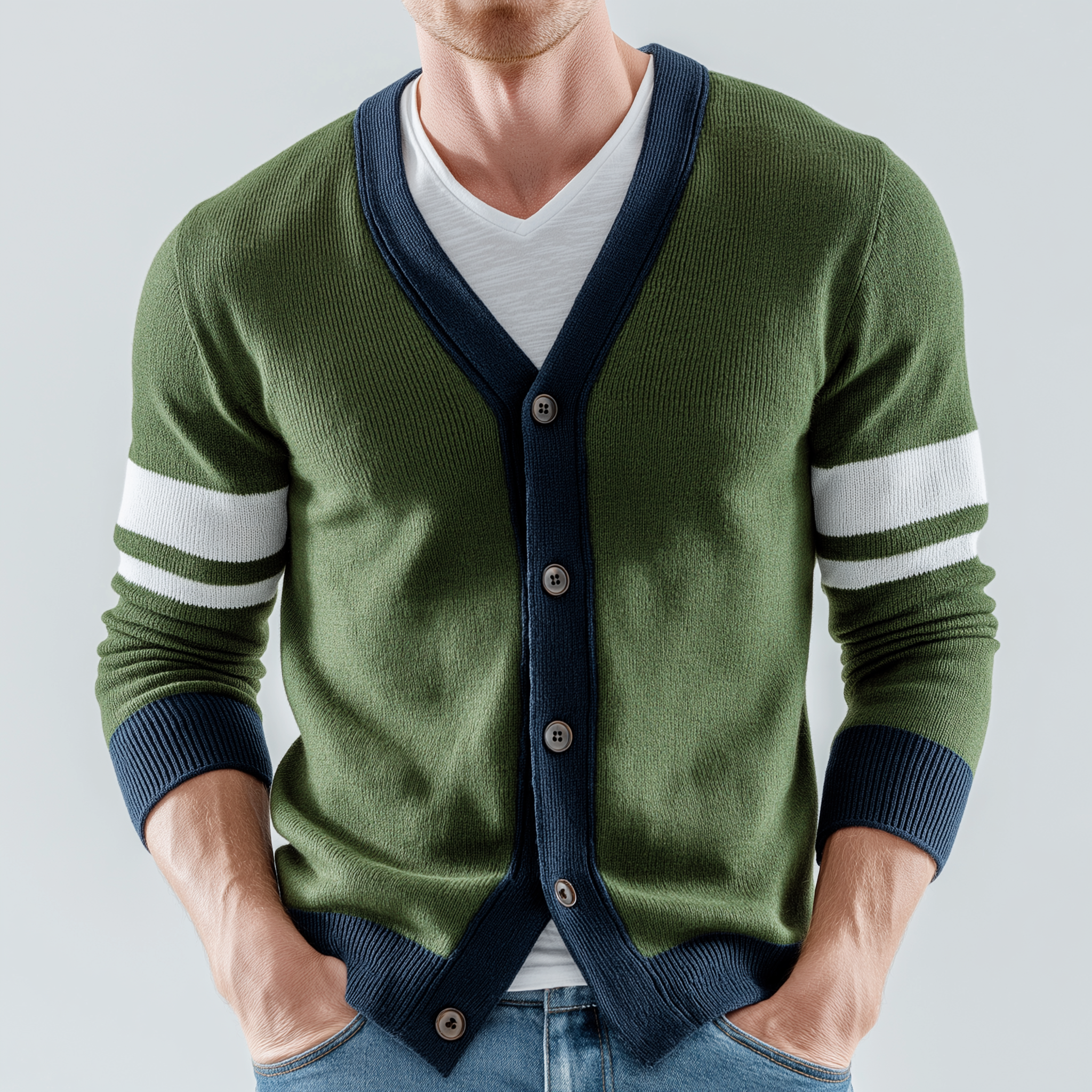 Men's Winter Fashion Contrast Color Cotton Yarn Knitted Thin Cardigan MTA2075J1P