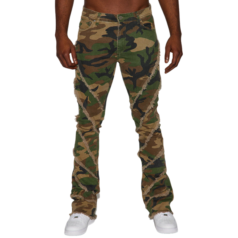 Retro Uformell Camouflage Raw Edge Cargo-bukser for menn 85310002F