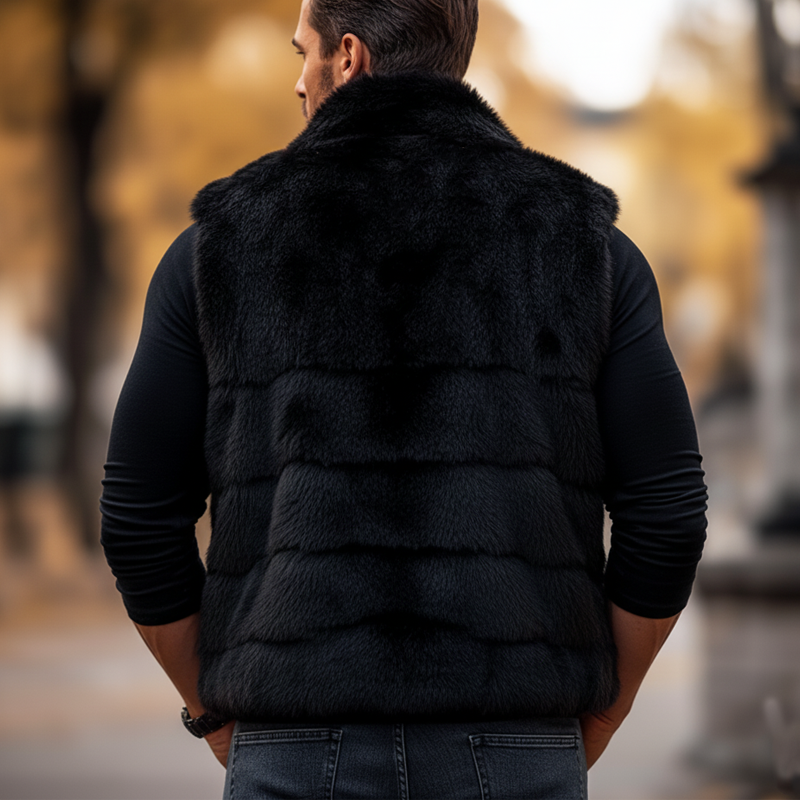 Men's Midnight Black Plush Luxe Faux Fur Vest MTA0713K7U