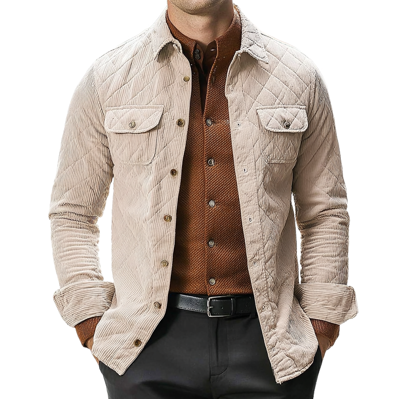Men's Corduroy Quilted Lapel Single-Breasted Jacket MTA1619H9X