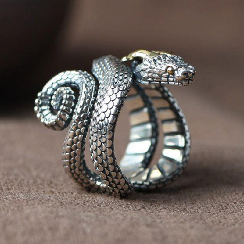 Men's Vintage S925 Silver Python Adjustable Ring MTA3007F1M