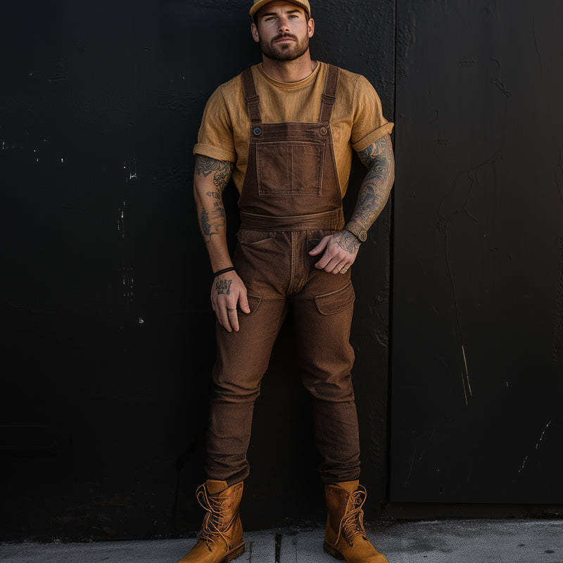 Men's Washed Denim Multi-Pocket Jumpsuit MTA2477E9X