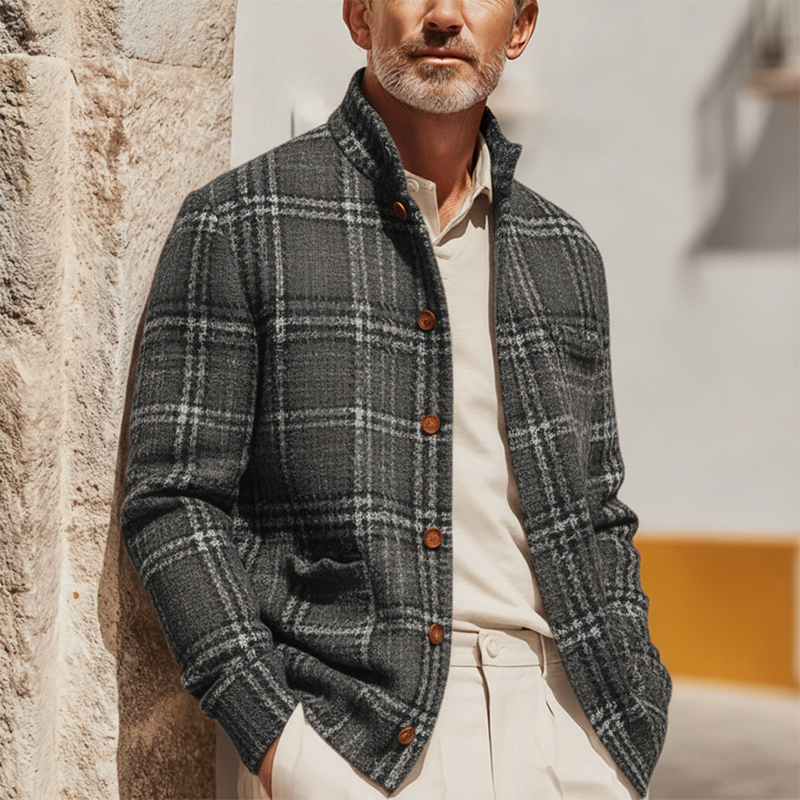 Men's Autumn And Winter Vintage Checkered Tweed Jacket Coat MTA1999I0P