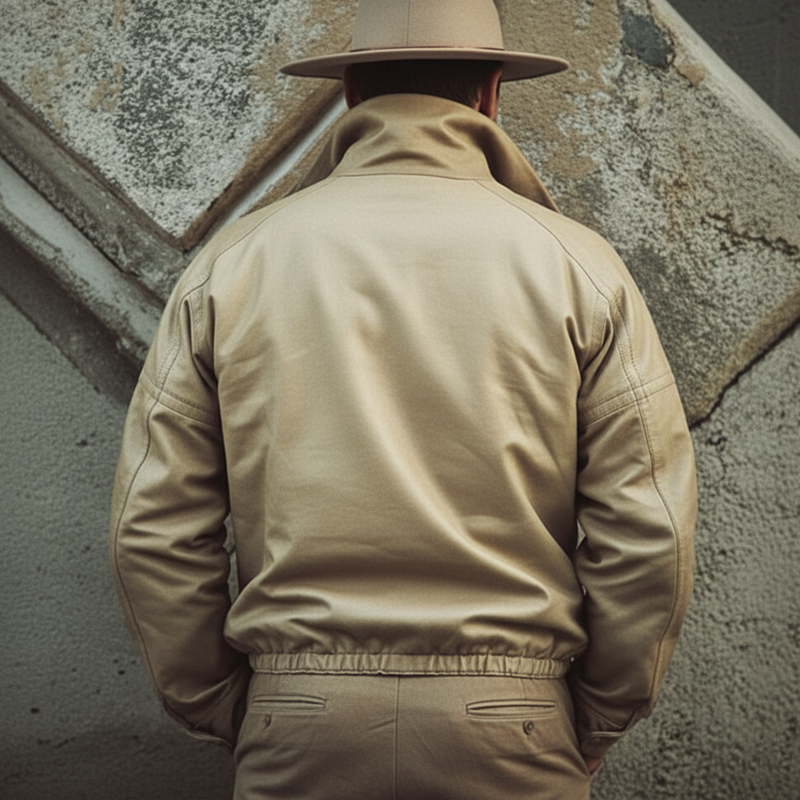 Men's Retro Light Khaki Explorer Style PU Leather Jacket MTA0631K3U