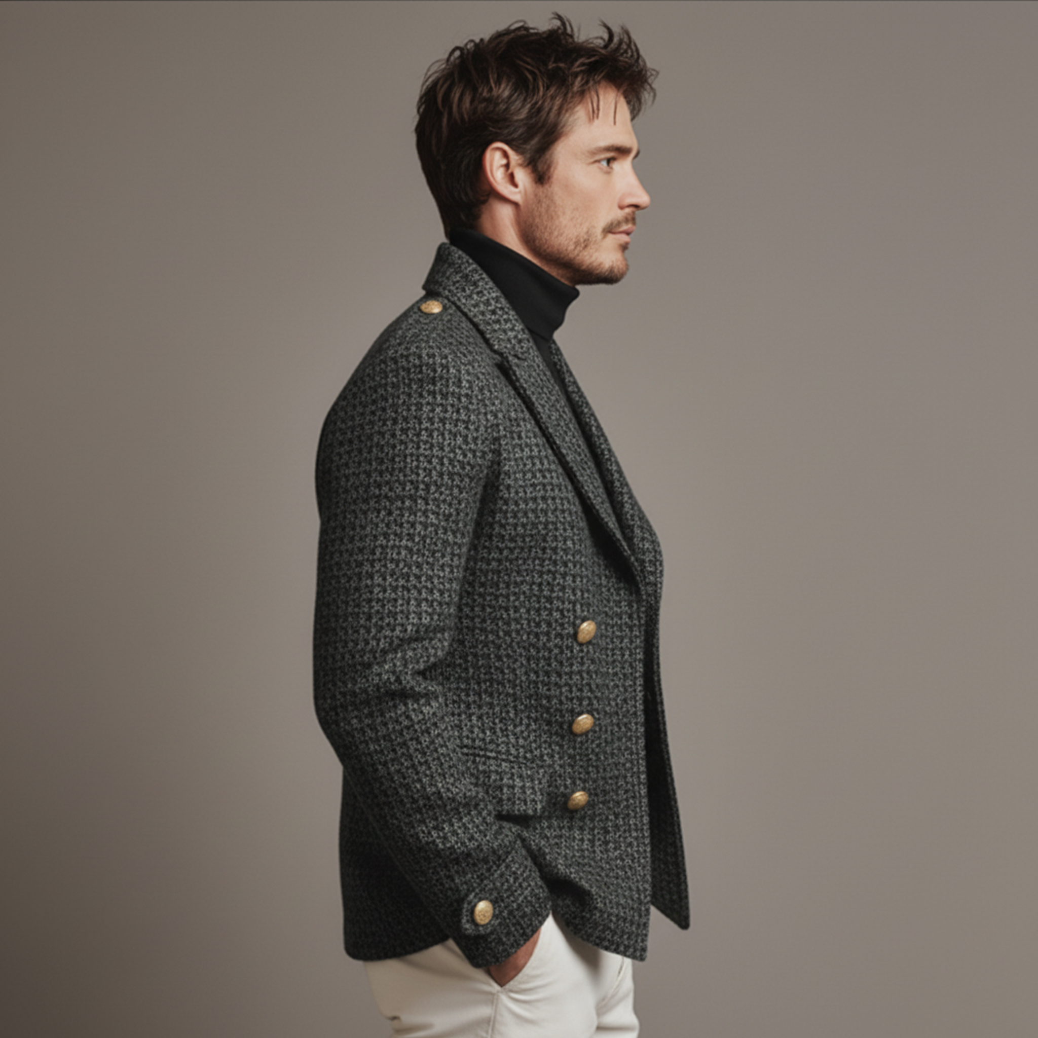 Men's Classic Retro Lapel Double-breasted Faux Wool Blend Jacket MTA3107J8K