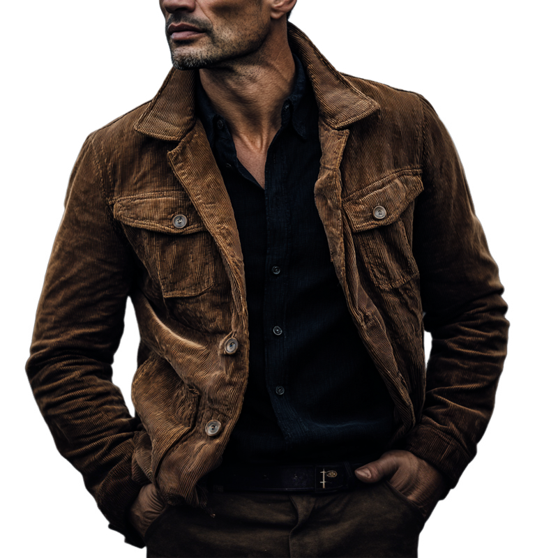 Men's Corduroy Vintage Solid Color Single-breasted Jacket MTA1535H4X