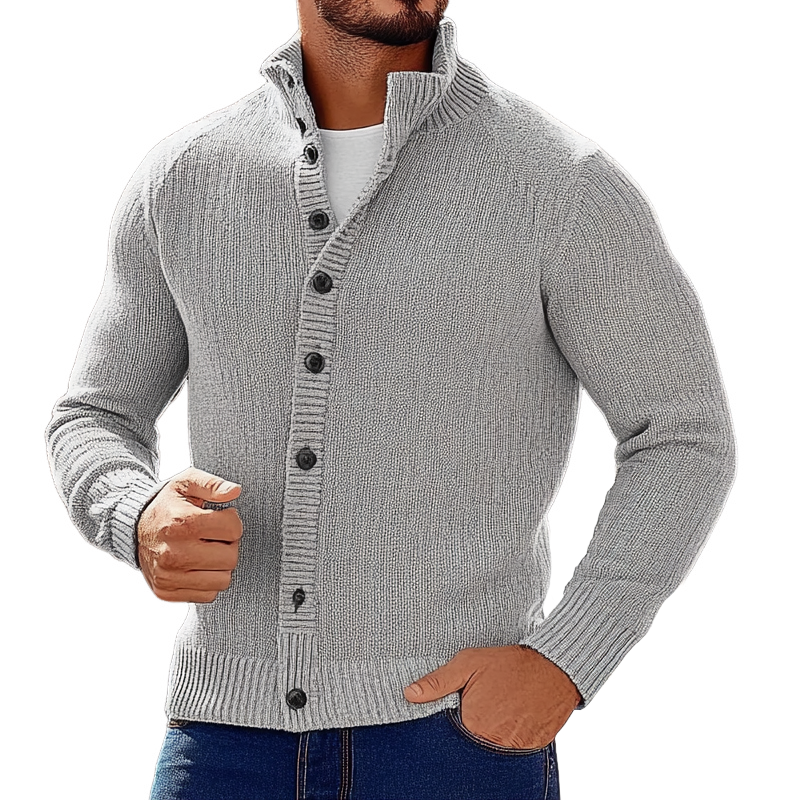 Men's Casual Solid Color Stand Collar Single Breasted Knit Cardigan MTA0401I1X