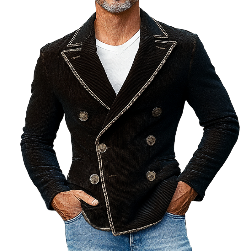 Men's Solid Color Corduroy Patchwork Webbing Lapel Blazer MTA2011K1X