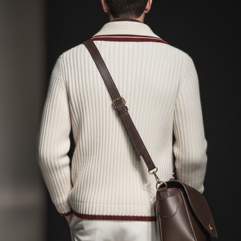 Men's Retro Colorblock Edge Shawl Collar Knit Cardigan MTA2201J8U