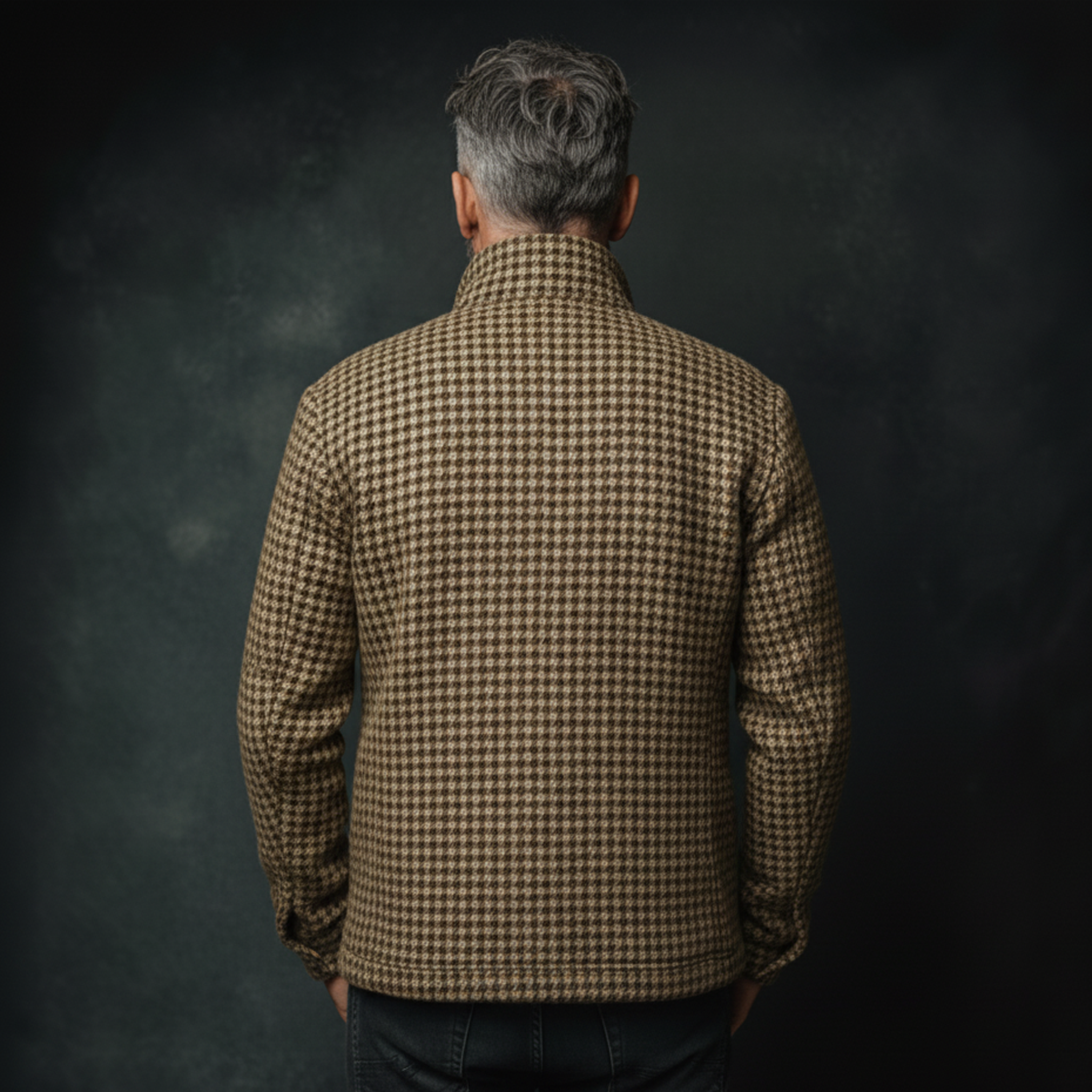 Men's Classic Casual Stand-up Collar Faux Houndstooth Multi-pocket Jacket MTA3087I6K