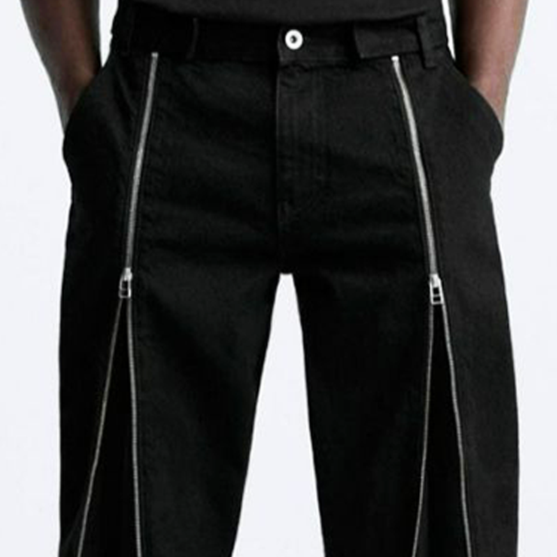 Men's Stylish Black Zippered Casual Wide-leg Pants MTA0710H4U