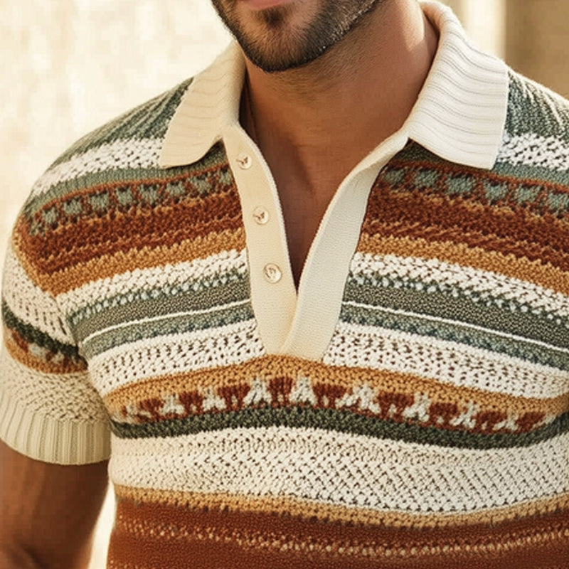 Men's Summer Fashion Colorful Striped Knitted Polo Neck T-Shirt MTA0707E1U