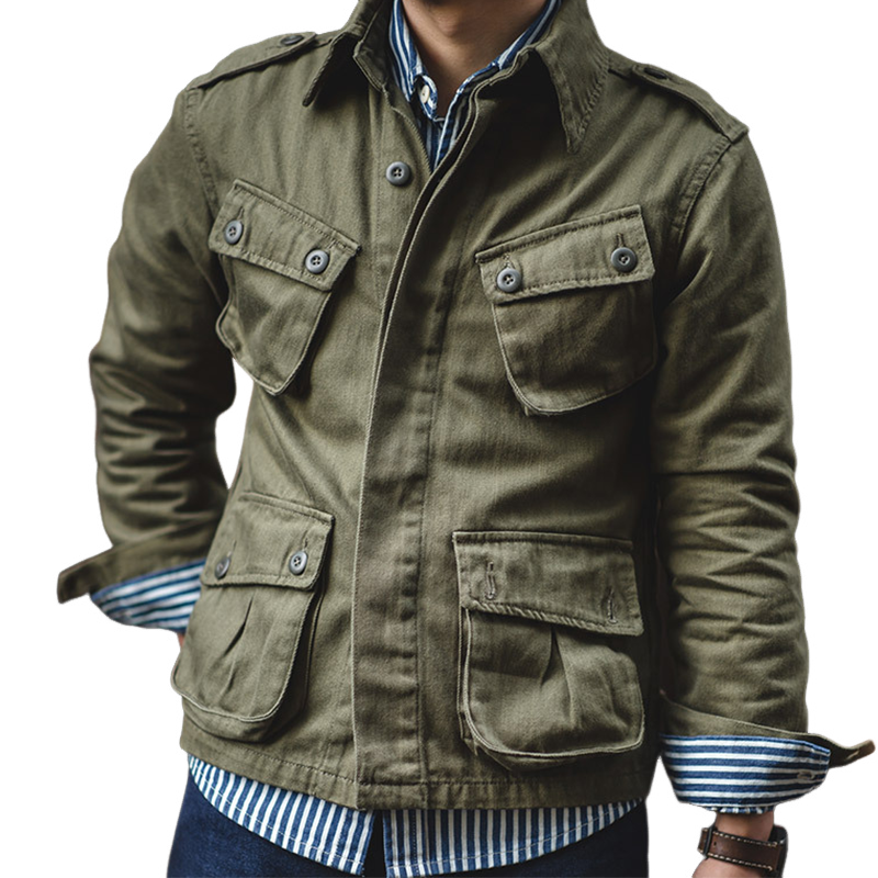 Men's Classic Retro Army Green Multi-pocket Jacket MTA0873I0U