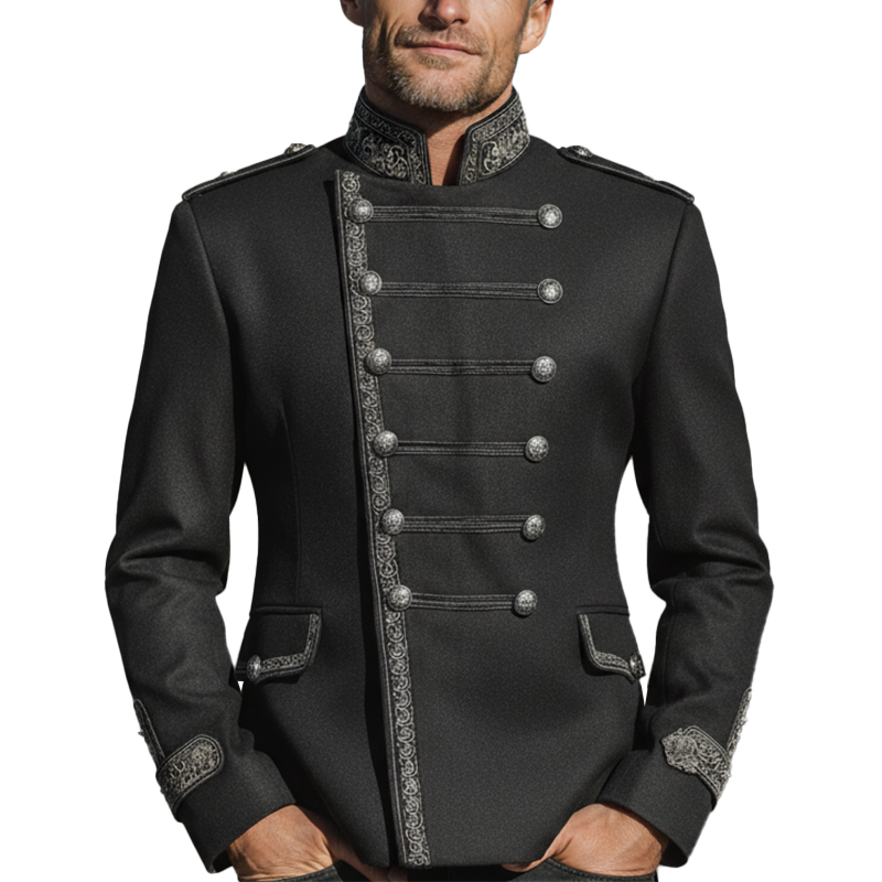 Men's Fall Fashion Embroidered Trim Cotton Blend Stand Collar Military Jacket MTA2843I1P