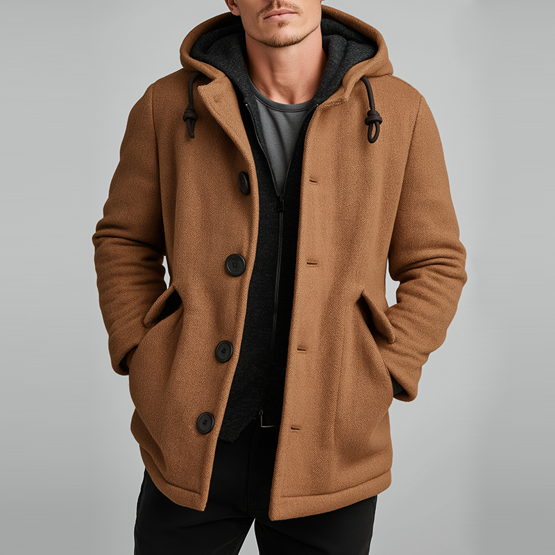 Men's Retro Casual Herringbone Hooded Jacket MTA2566K9TO