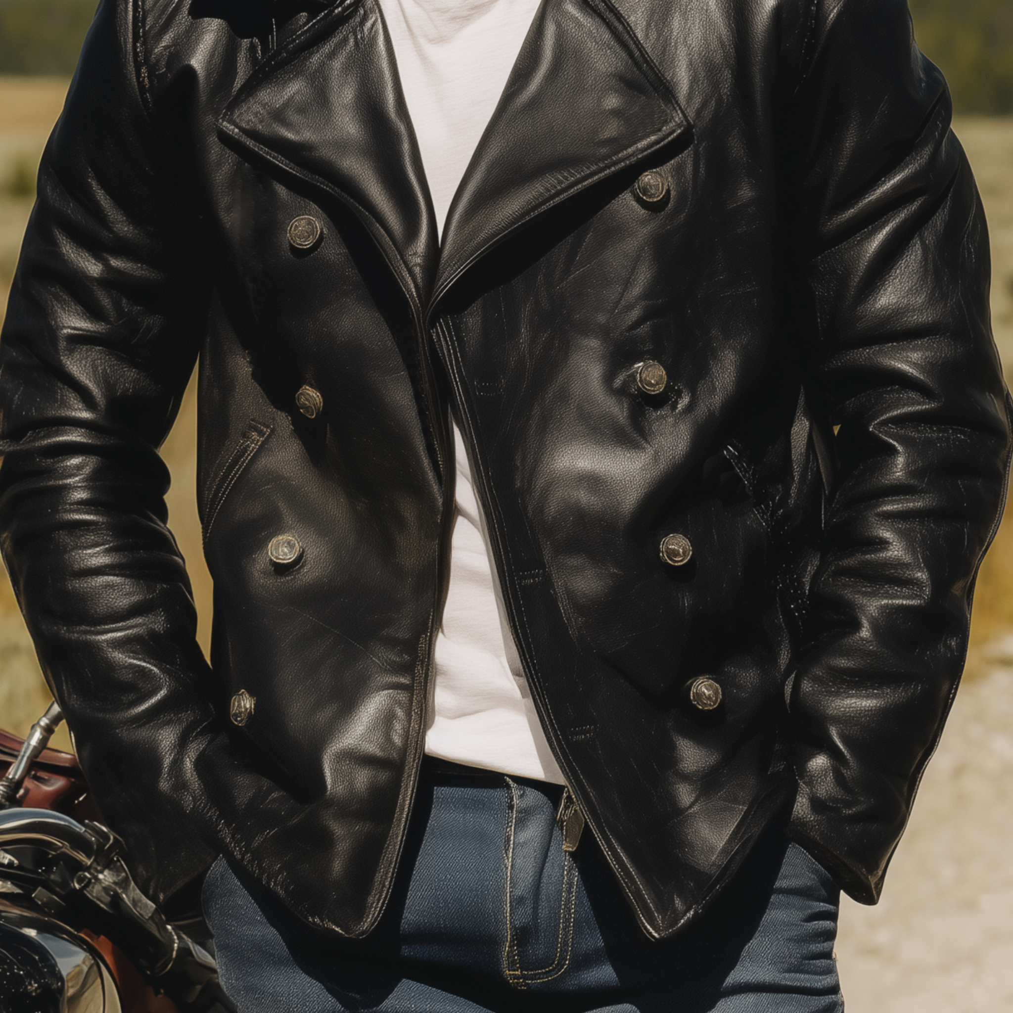 Men's Classic Western Retro Tough Style Lapel PU Leather Double-breasted Jacket MTA0522I3K