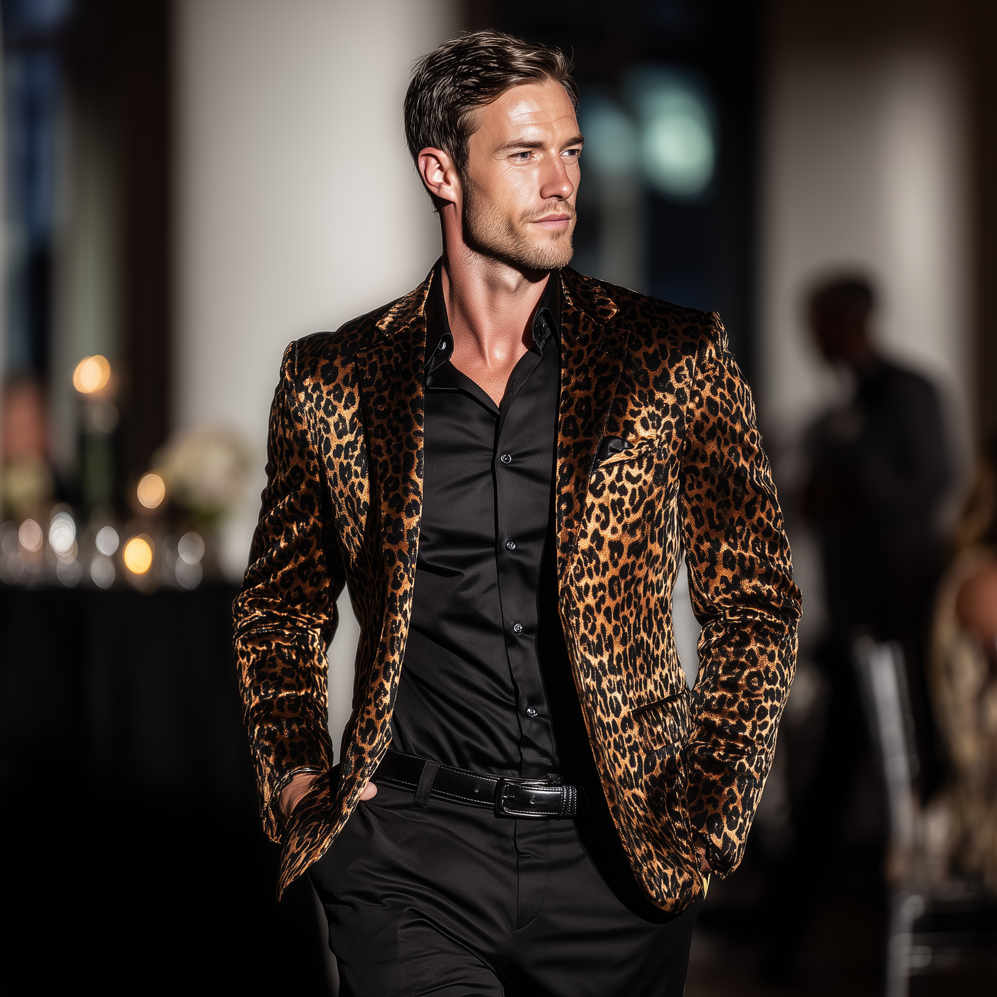 Men's Winter Retro Leopard Print Velvet Shiny Suit MTA0490I5P