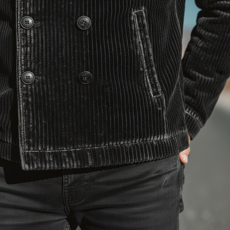Men's Winter Fashion Corduroy Washed Distressed Double-breasted Lapel Jacket MTA2584I7P