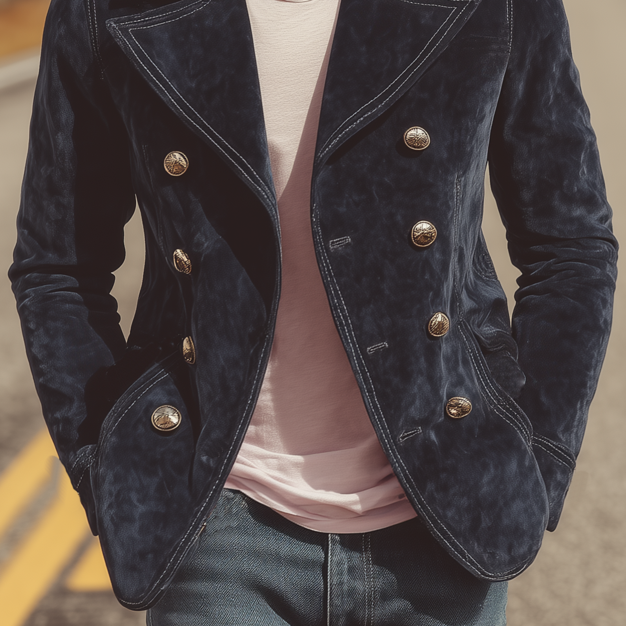 Men's Classic Retro Western Lapel Suede Double Breasted Jacket MTA0893H2K