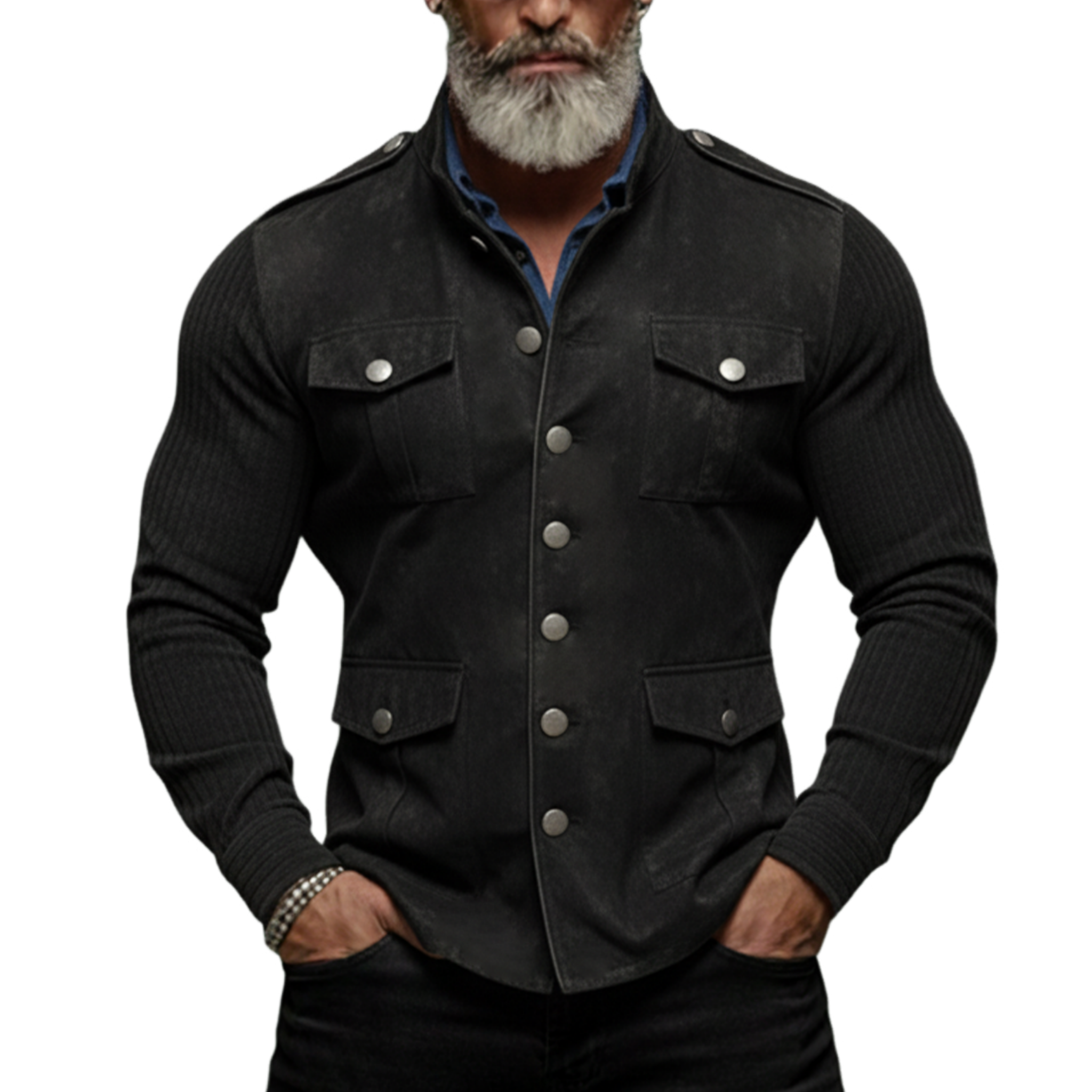 Men's Classic Retro Western Style Corduroy Sleeve Multi-pocket Faux Suede Thin Jacket MTA1733K0K