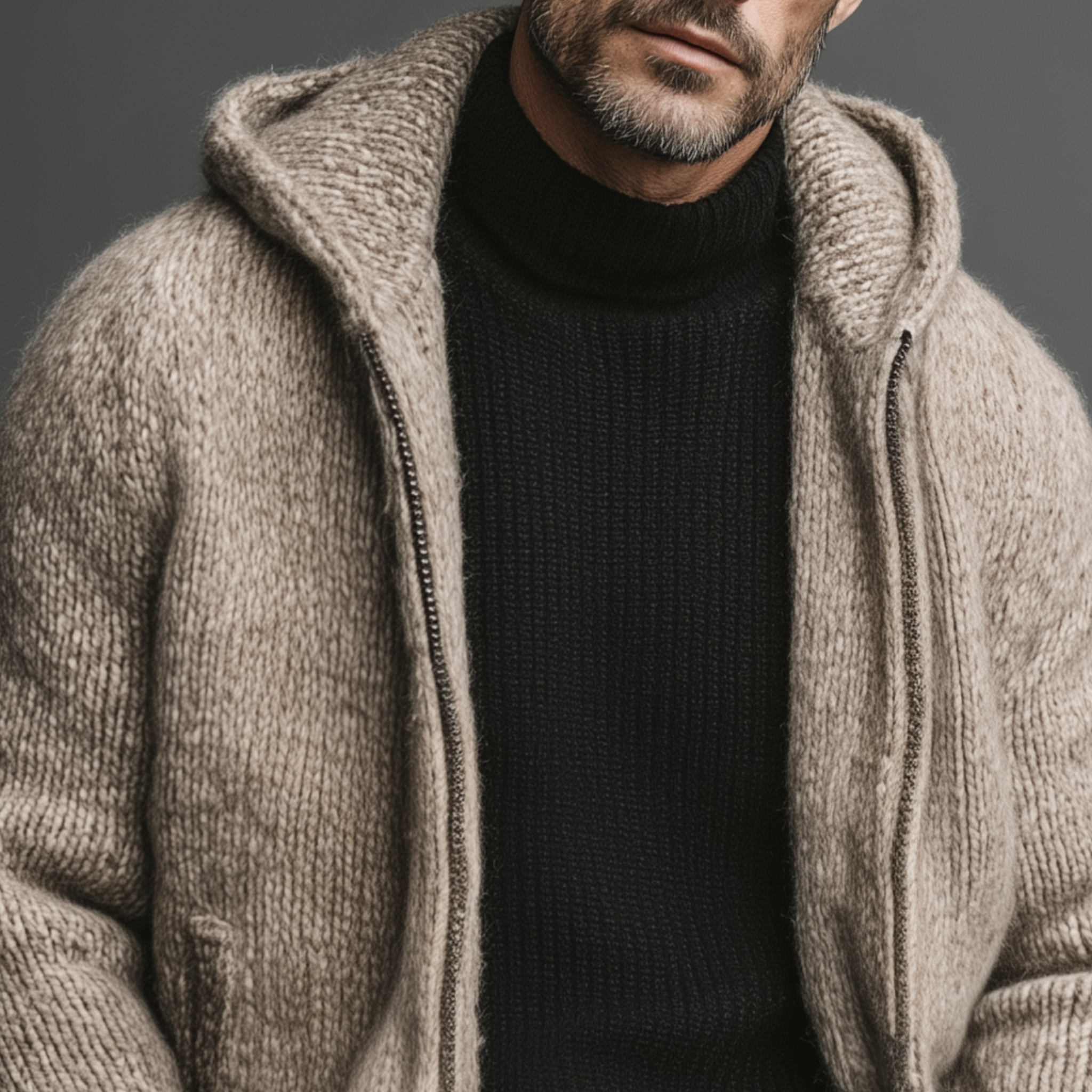 Men's Classic Casual Hooded Zippered Knit Cardigan MTA1859I5K
