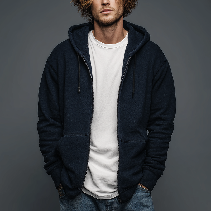 Men's Autumn Fashion Solid Color Hooded Zipper Sweatshirt MTA1357I3P