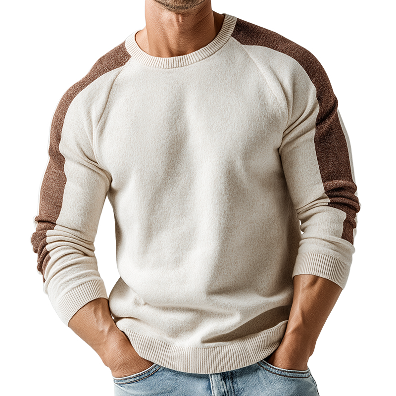 Men's Retro Casual Striped Knitted Crew Neck Pullover Sweater MTA2181J3TO