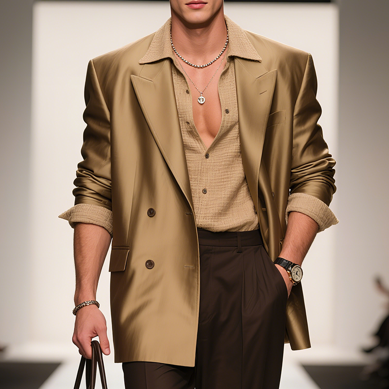 Men's Classic Vintage Style Luxe Satin Double Breasted Blazer MTA2541F7TO