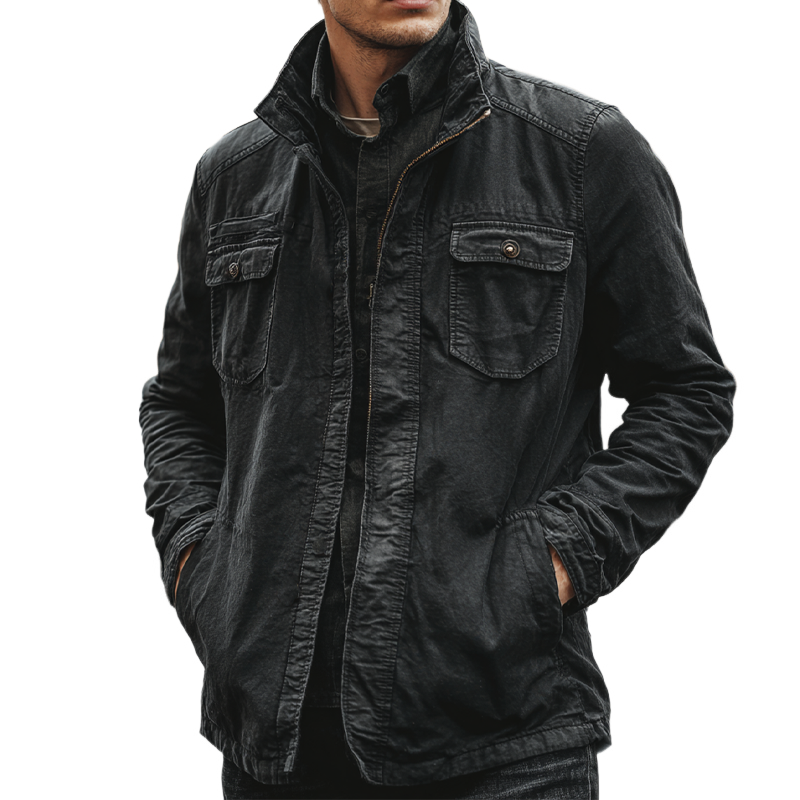 Men's Vintage Cotton Lapel Zipper Slim Fit Jacket MTA0844H9X