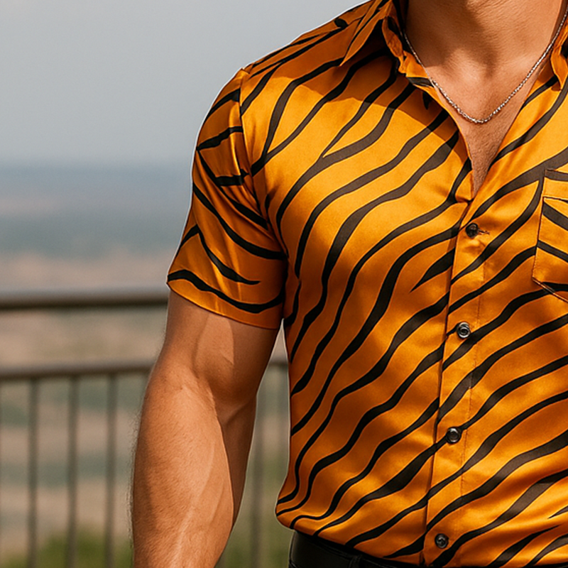 Men's Summer Fashion Printed Satin Short Sleeve Shirt MTA1030F9P