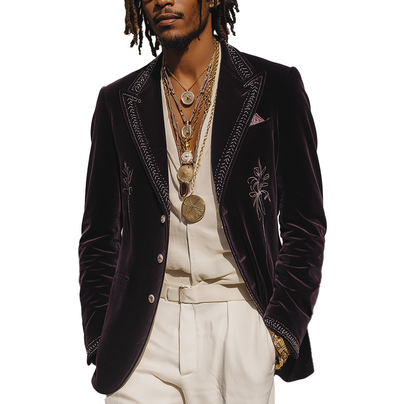 Men's Retro Simple Embroidered Velvet Blazer MTA2698H8P