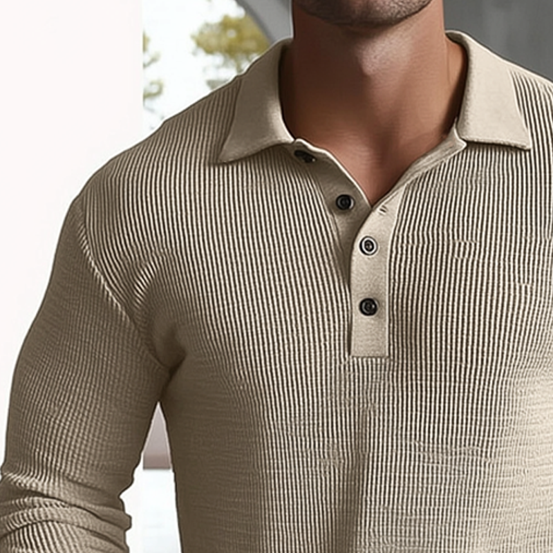 Men's Classic Striped Knit Long Sleeve Polo Shirt MTA0266H3U