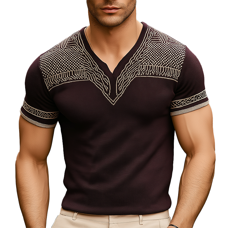 Motestrikket jacquard-t-skjorte med korte ermer for menn MTA2556G0P