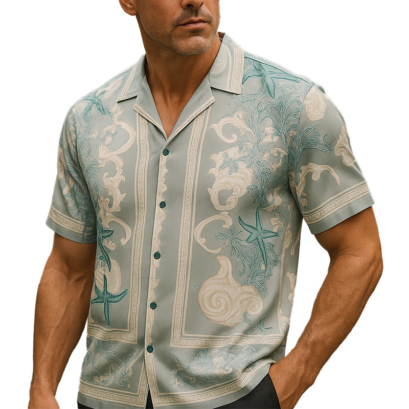 Men's Summer Fashion Cool Satin Printed Short Sleeve Shirt MTA2777E8P