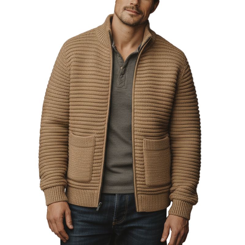 Men's Winter Fashion Cotton Knitted Striped Zipper Cardigan MTA1394J7P