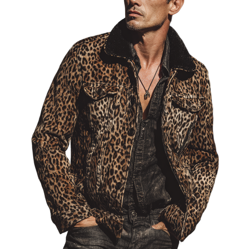 Men's Leopard Print Patchwork Solid Color Jacket MTA1490H3X