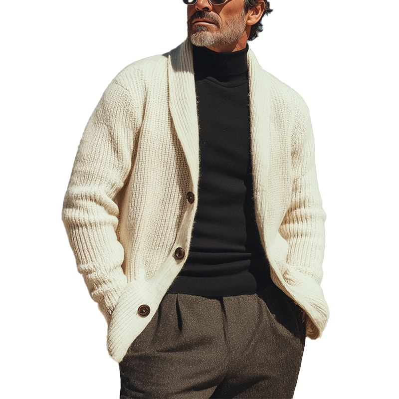 Men's Fashion Shawl Collar Knitted Solid Color Cardigan MTA1154I6P