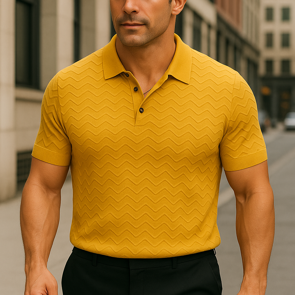 Men's Summer Fashion Textured Knitted Short-sleeved Polo Shirt MTA2858E7P