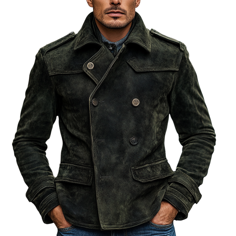 Men's Vintage Faux Suede Lapel Double Breasted Jacket MTA1367I6X