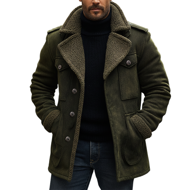 Men's Classic Suede Lamb Wool Lined Button-down Short Coat MTA0486K9U