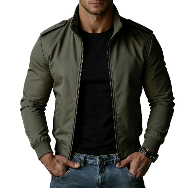 Men's Retro Casual Cotton Outdoor Style Stand Collar Zip-Up Jacket MTZ2071A4TO