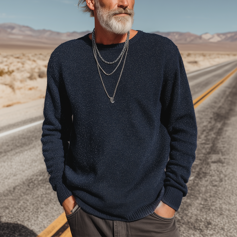 Men's Autumn Fashion Mixed Color Knitted Round Neck Thin Sweater MTA1207I3P