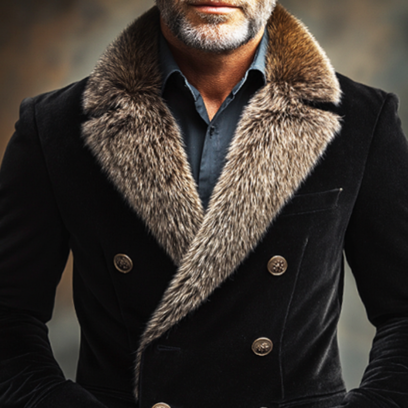 Men's Vintage Casual Fur Collar Double-Breasted Velvet Blazer MTA2264I2TO