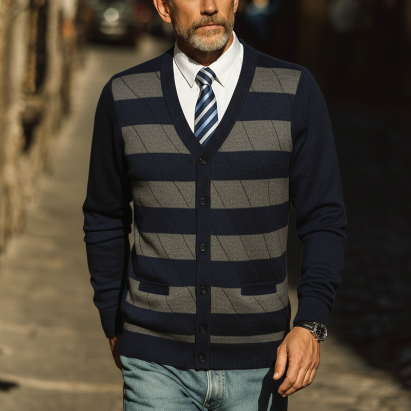 Men's Autumn Fashion Striped Knitted Thin Sweater Cardigan MTA1545I2P