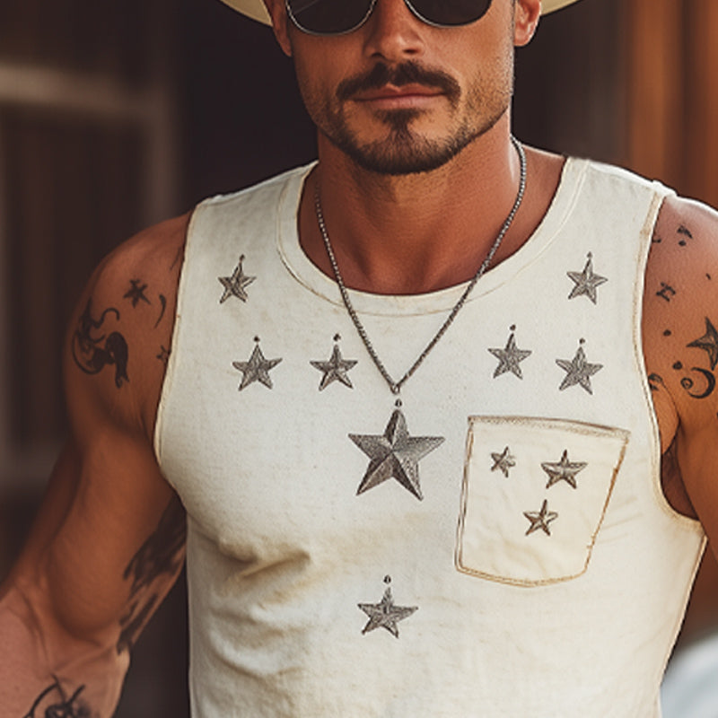 Men's Summer Star Embroidered Crew Neck Tank Top MTA2961E7U
