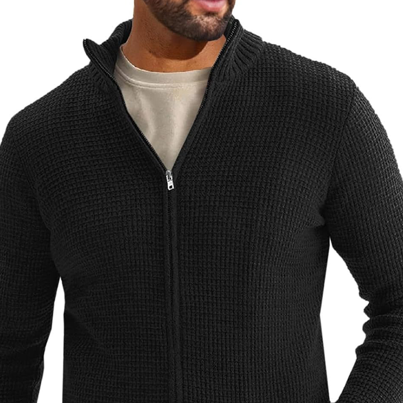 Men's Casual Solid Color Stand Collar Zipper Knit Cardigan MTA0459H5X