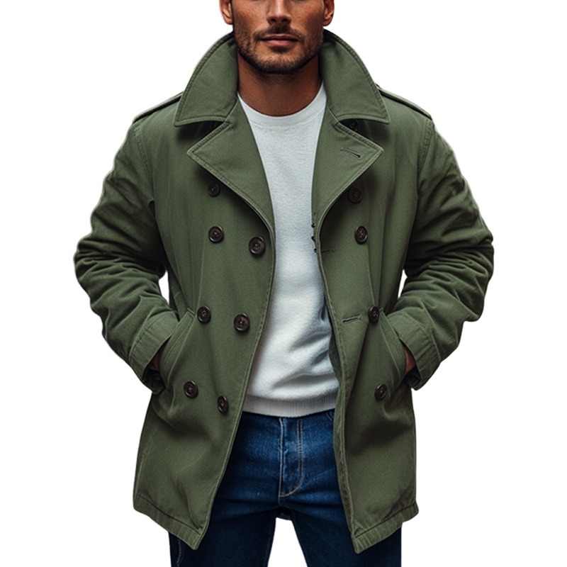 Men's Washed Cotton Lapel Double-breasted Jacket MTA1643J3X