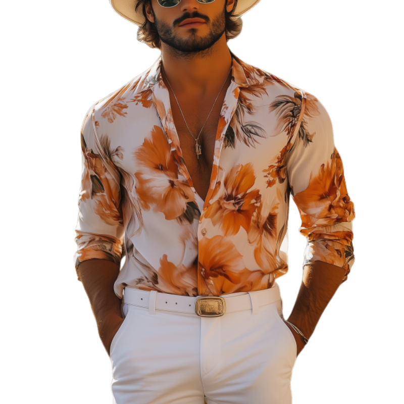 Men's Fashion Sicilian Style Chiffon Print Long Sleeve Shirt 98009263K