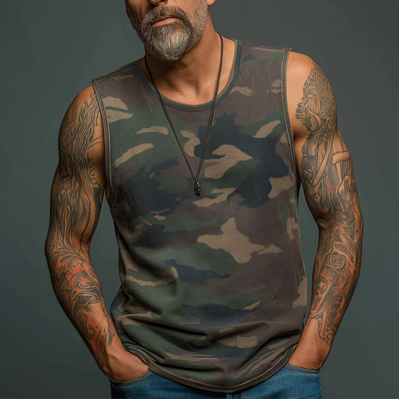 Men's Summer Fashion Camouflage Print Cotton Blend Tank Top MTA1569G0P